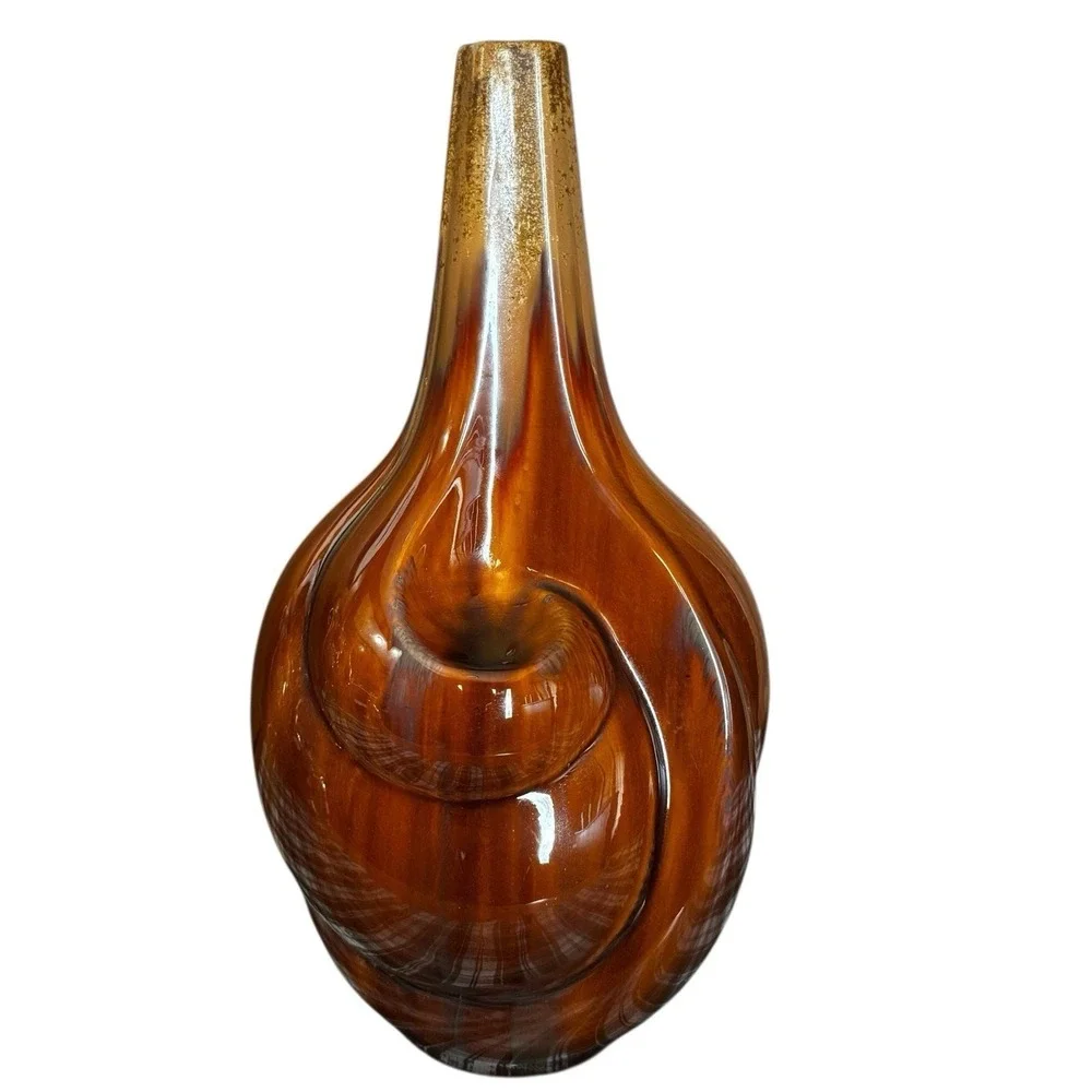 Large Sculptural Pottery Vase Brown Drip Glaze Swirl Abstract Art MCM Style 14